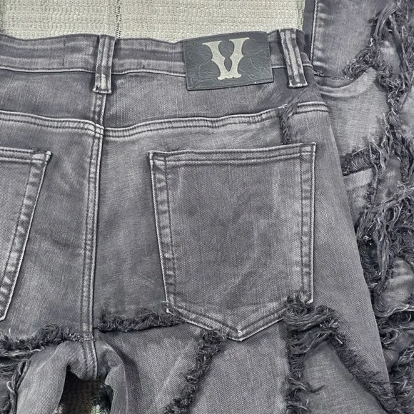 Vicious Men's Black Distressed Web Detail Cotton Jeans Size 34 - Picture 12 of 13